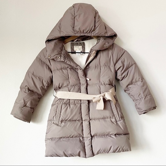 Crewcuts Other - Crewcuts Girls Grey Taupe Long Down Feather Belted Puffer Coat